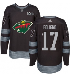 Men's Adidas Minnesota Wild #17 Marcus Foligno Authentic Black 1917-2017 100th Anniversary NHL Jersey