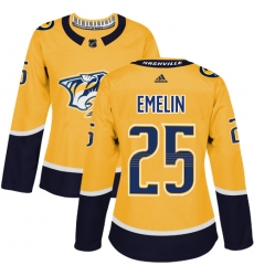 Women's Adidas Nashville Predators #25 Alexei Emelin Authentic Gold Home NHL Jersey