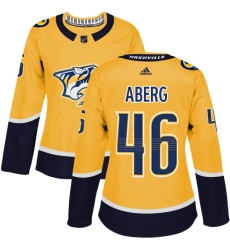 Women's Adidas Nashville Predators #46 Pontus Aberg Authentic Gold Home NHL Jersey