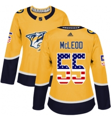 Women's Adidas Nashville Predators #55 Cody McLeod Authentic Gold USA Flag Fashion NHL Jersey