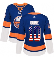 Women's Adidas New York Islanders #10 Alan Quine Authentic Royal Blue USA Flag Fashion NHL Jersey