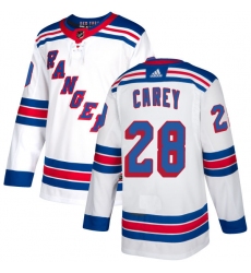 Youth Adidas New York Rangers #28 Paul Carey Authentic White Away NHL Jersey
