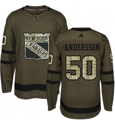 Youth Adidas New York Rangers #50 Lias Andersson Authentic Green Salute to Service NHL Jersey