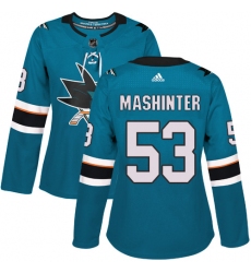 Women's Adidas San Jose Sharks #53 Brandon Mashinter Premier Teal Green Home NHL Jersey