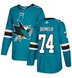Men's Adidas San Jose Sharks #74 Dylan DeMelo Premier Teal Green Home NHL Jersey