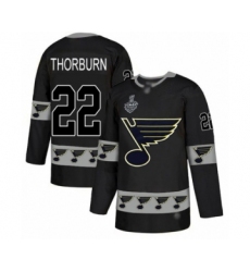 Men's St. Louis Blues #22 Chris Thorburn Authentic Black Team Logo Fashion 2019 Stanley Cup Final Bound Hockey Jersey