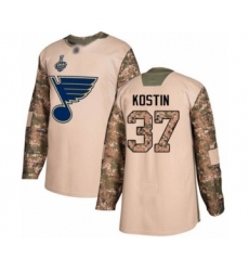 Men's St. Louis Blues #37 Klim Kostin Authentic Camo Veterans Day Practice 2019 Stanley Cup Final Bound Hockey Jersey