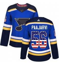 Women's Adidas St. Louis Blues #56 Magnus Paajarvi Authentic Blue USA Flag Fashion NHL Jersey