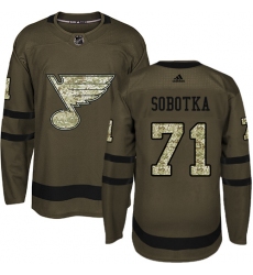 Men's Adidas St. Louis Blues #71 Vladimir Sobotka Premier Green Salute to Service NHL Jersey