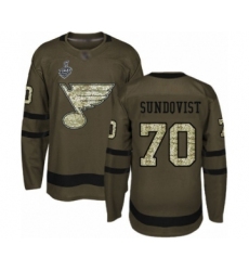 Youth St. Louis Blues #70 Oskar Sundqvist Authentic Green Salute to Service 2019 Stanley Cup Final Bound Hockey Jersey