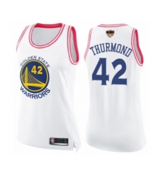 Women's Golden State Warriors #42 Nate Thurmond Swingman White Pink Fashion 2019 Basketball Finals Bound Basketball Jersey