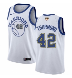 Youth Nike Golden State Warriors #42 Nate Thurmond Authentic White Hardwood Classics 2018 NBA Finals Bound NBA Jersey