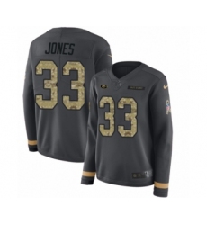 Women's Nike Green Bay Packers #33 Aaron Jones Limited Black Salute to Service Therma Long Sleeve NFL Jersey