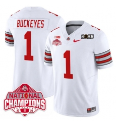 Men's Ohio State Buckeyes #1 Buckeyes White 2025 CFP Final With National Champions F.U.S.E. Vapor Limited Stitched Football Jersey