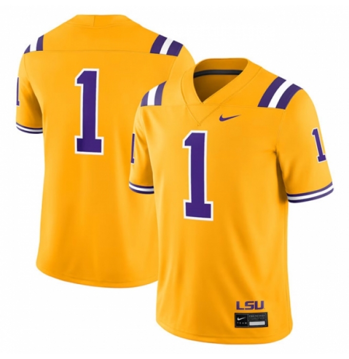 Men's LSU Tigers #1 Gold Stitched Jersey