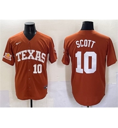 Men's Texas Longhorns #10 Mia Scott Orange 2025 Softball National Champions & SEC Patch Stitched Jersey