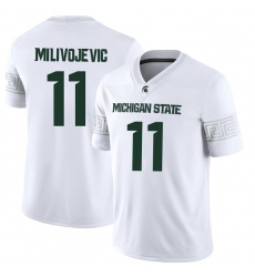 Men's Michigan State Spartans #11 Alessio Milivojevic 2025 White Football Game Jersey