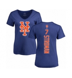 Baseball Women's New York Mets #7 Marcus Stroman Royal Blue Backer T-Shirt