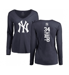 Baseball Women's New York Yankees #34 J.A. Happ Navy Blue Backer Long Sleeve T-Shirt