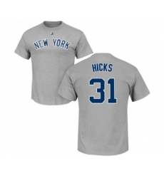 MLB Nike New York Yankees #31 Aaron Hicks Gray Name & Number T-Shirt