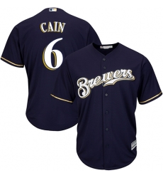 Youth Majestic Milwaukee Brewers #6 Lorenzo Cain Replica Navy Blue Alternate Cool Base MLB Jersey