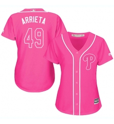 Women's Majestic Philadelphia Phillies #49 Jake Arrieta Authentic Pink Fashion Cool Base MLB Jersey