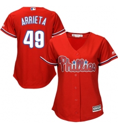 Women's Majestic Philadelphia Phillies #49 Jake Arrieta Replica Red Alternate Cool Base MLB Jersey