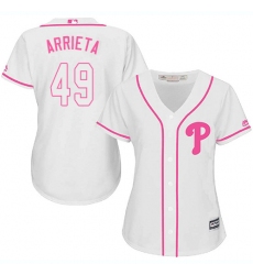 Women's Majestic Philadelphia Phillies #49 Jake Arrieta Replica White Fashion Cool Base MLB Jersey