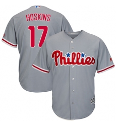 Youth Majestic Philadelphia Phillies #17 Rhys Hoskins Replica Grey Road Cool Base MLB Jersey
