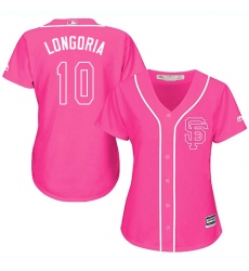 Women's Majestic San Francisco Giants #10 Evan Longoria Replica Pink Fashion Cool Base MLB Jersey