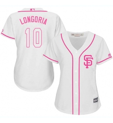 Women's Majestic San Francisco Giants #10 Evan Longoria Replica White Fashion Cool Base MLB Jersey