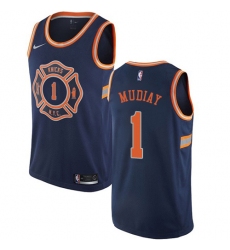 Men's Nike New York Knicks #1 Emmanuel Mudiay Authentic Navy Blue NBA Jersey - City Edition