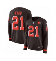 Women's Nike Cleveland Browns #21 Denzel Ward Limited Brown Therma Long Sleeve NFL Jersey