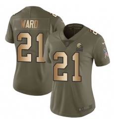 Women's Nike Cleveland Browns #21 Denzel Ward Limited Olive Gold 2017 Salute to Service NFL Jersey