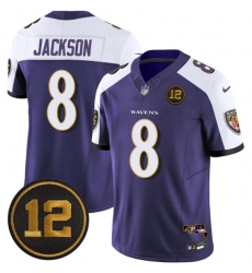 Men's Baltimore Ravens #8 Lamar Jackson Purple Alternate 2025 F.U.S.E Jacoby Jones Vapor Limited Football Jersey