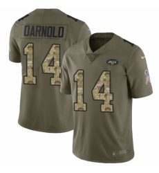 Youth Nike New York Jets #14 Sam Darnold Limited Olive/Camo 2017 Salute to Service NFL Jersey