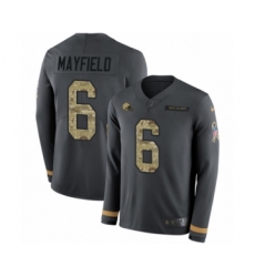 Men's Nike Cleveland Browns #6 Baker Mayfield Limited Black Salute to Service Therma Long Sleeve NFL Jersey