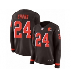 Women's Nike Cleveland Browns #24 Nick Chubb Limited Brown Therma Long Sleeve NFL Jersey