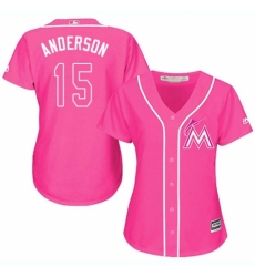 Women's Majestic Miami Marlins #15 Brian Anderson Replica Pink Fashion Cool Base MLB Jersey