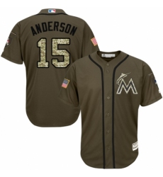 Youth Majestic Miami Marlins #15 Brian Anderson Authentic Green Salute to Service MLB Jersey