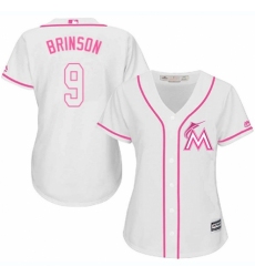 Women's Majestic Miami Marlins #9 Lewis Brinson Replica White Fashion Cool Base MLB Jersey