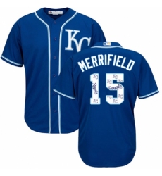 Men's Majestic Kansas City Royals #15 Whit Merrifield Blue Authentic Blue Team Logo Fashion Cool Base MLB Jersey