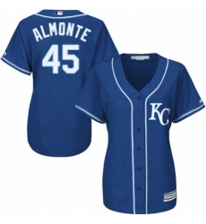 Women's Majestic Kansas City Royals #45 Abraham Almonte Replica Blue Alternate 2 Cool Base MLB Jersey