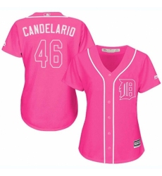Women's Majestic Detroit Tigers #46 Jeimer Candelario Replica Pink Fashion Cool Base MLB Jersey