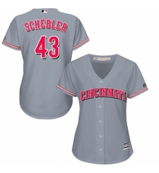 Women's Majestic Cincinnati Reds #43 Scott Schebler Replica Grey Road Cool Base MLB Jersey