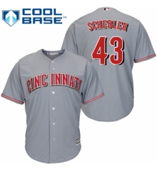 Youth Majestic Cincinnati Reds #43 Scott Schebler Replica Grey Road Cool Base MLB Jersey