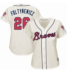 Women's Majestic Atlanta Braves #26 Mike Foltynewicz Replica Cream Alternate 2 Cool Base MLB Jersey