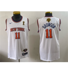 Men's New Yok Knicks #11 Jalen Brunson White 2026 Finals Champions Stitched Jersey