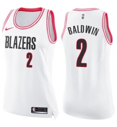 Women's Nike Portland Trail Blazers #2 Wade Baldwin Swingman White Pink Fashion NBA Jersey