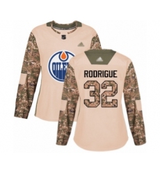 Women's Edmonton Oilers #32 Olivier Rodrigue Authentic Camo Veterans Day Practice Hockey Jersey